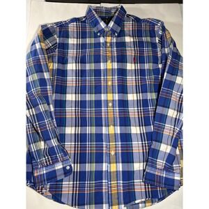 Polo Ralph Lauren Plaid Button Down Shirt Mens Large Custom Fit Blue Yellow